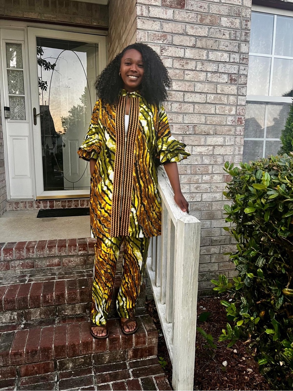Women's Yellow & Green African Printed Wide-Leg Pants with Matching Jacket